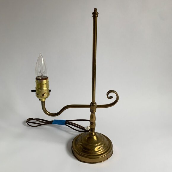 Vintage Brass Bridge Arm Lamp Desk Table WORKING with Green Shade - Picture 3 of 4